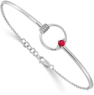 7"+0.5" 14k White Gold Polished Diamond and Ruby Circle Bracelet