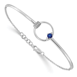 7"+0.5" 14k White Diamond and Blue Sapphire Circle Bracelet