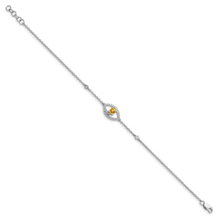 7" 14k White Gold Polished Diamond and Citrine Bracelet