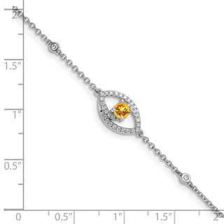 7" 14k White Gold Polished Diamond and Citrine Bracelet
