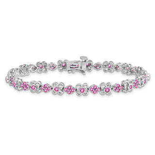 7" 14k White Gold Lab-Created Pink Sapphire Bracelet