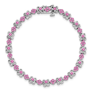7" 14k White Gold Lab-Created Pink Sapphire Bracelet