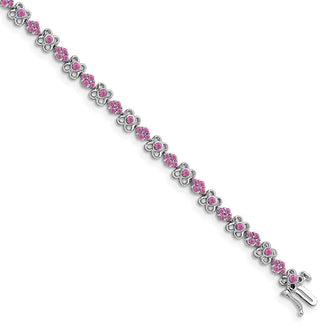 7" 14k White Gold Lab-Created Pink Sapphire Bracelet