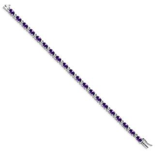 7" 14k White Gold Oval Amethyst and Diamond Bracelet
