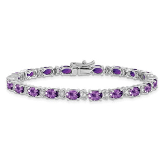 7" 14k White Gold Oval Amethyst and Diamond Bracelet