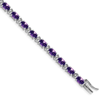 7" 14k White Gold Oval Amethyst and Diamond Bracelet