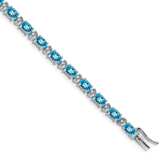 7" 14k White Gold Oval Blue Topaz and Diamond Bracelet