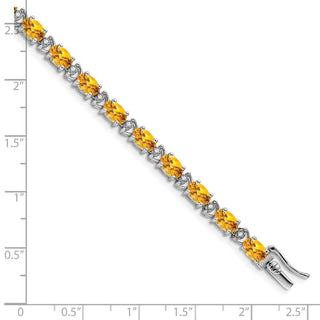 7" 14k White Gold Oval Citrine and Diamond Bracelet