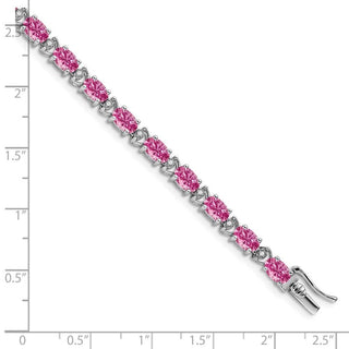 7" 14k White Gold Oval Lab-Created Pink Sapphire and Diamond Bracelet