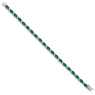 7" 14k White Gold Oval Lab-Created Emerald and Diamond Bracelet