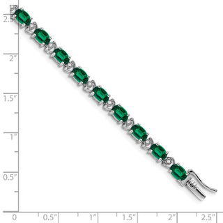 7" 14k White Gold Oval Lab-Created Emerald and Diamond Bracelet