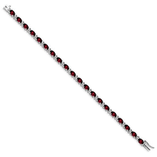 7" 14k White Gold Oval Garnet and Diamond Bracelet