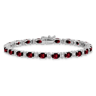 7" 14k White Gold Oval Garnet and Diamond Bracelet