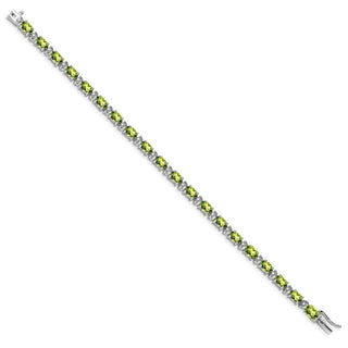 7" 14k White Gold Oval Peridot and Diamond Bracelet