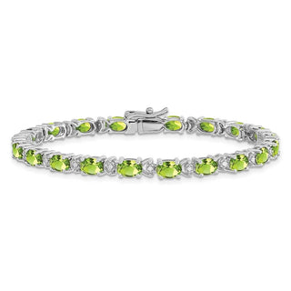 7" 14k White Gold Oval Peridot and Diamond Bracelet