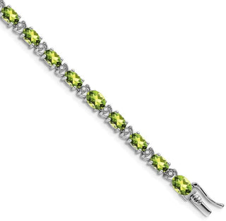 7" 14k White Gold Oval Peridot and Diamond Bracelet