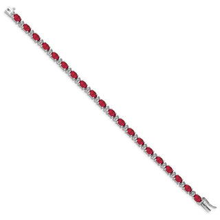 7" 14k White Gold Oval Lab-Created Ruby and Diamond Bracelet