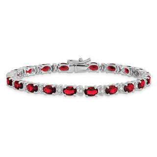 7" 14k White Gold Oval Lab-Created Ruby and Diamond Bracelet
