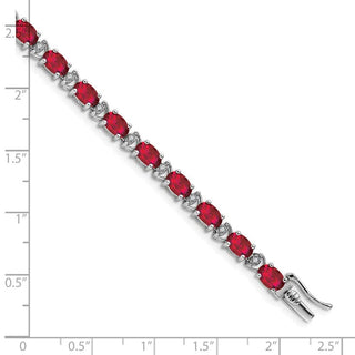7" 14k White Gold Oval Lab-Created Ruby and Diamond Bracelet