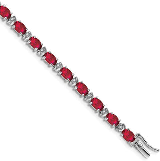 7" 14k White Gold Oval Lab-Created Ruby and Diamond Bracelet