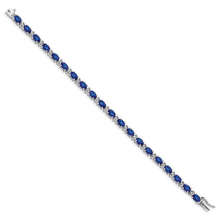 7" 14k White Gold Oval Lab-Created Sapphire and Diamond Bracelet