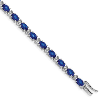 7" 14k White Gold Oval Lab-Created Sapphire and Diamond Bracelet