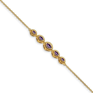 7" 14k Yellow Gold Marquise Amethyst Bracelet
