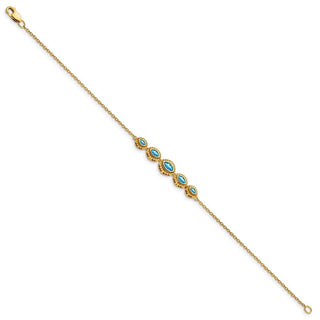 7" 14k Yellow Gold Marquise Blue Topaz Bracelet