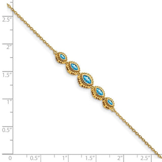 7" 14k Yellow Gold Marquise Blue Topaz Bracelet