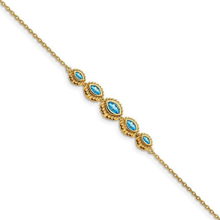 7" 14k Yellow Gold Marquise Blue Topaz Bracelet