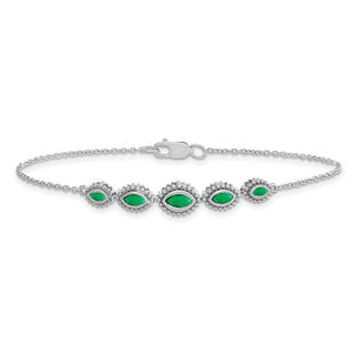 7" 14k White Gold Marquise Emerald Bracelet