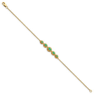 7" 14k Yellow Gold Marquise Emerald Bracelet