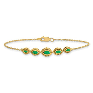 7" 14k Yellow Gold Marquise Emerald Bracelet