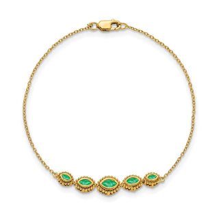 7" 14k Yellow Gold Marquise Emerald Bracelet
