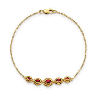 7" 14k Yellow Gold Marquise Garnet Bangle Bracelet