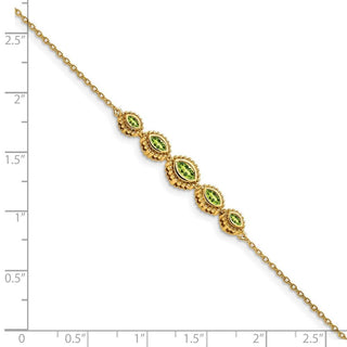 7" 14k Yellow Gold Marquise Peridot Bracelet