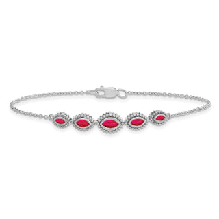 7" 14k White Gold Marquise Ruby Bracelet