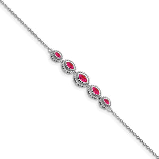 7" 14k White Gold Marquise Ruby Bracelet