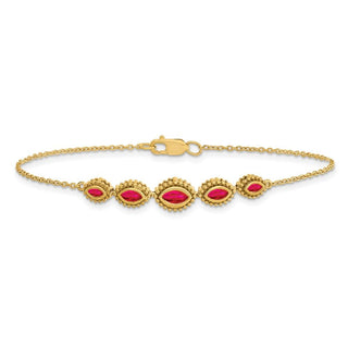 7" 14k Yellow Gold Marquise Ruby Bracelet