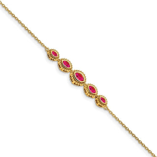 7" 14k Yellow Gold Marquise Ruby Bracelet