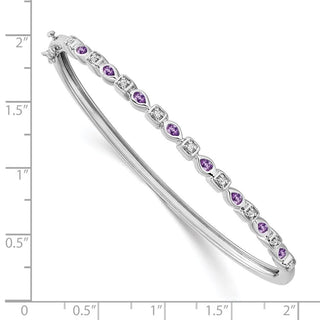 7" 14k White Gold Amethyst and Diamond Bangle Bracelet
