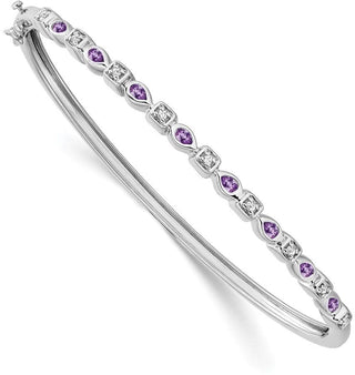 7" 14k White Gold Amethyst and Diamond Bangle Bracelet