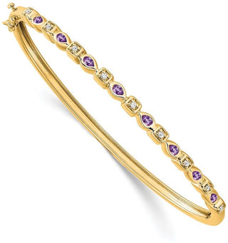 7" 14k Yellow Gold Amethyst and Diamond Bangle Bracelet