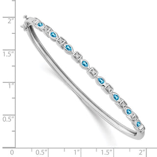 7" 14k White Gold Blue Topaz and Diamond Bangle Bracelet