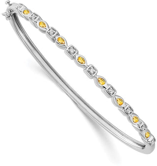 7" 14k White Gold Citrine and Diamond Bangle Bracelet