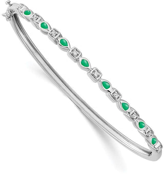 7" 14k White Gold Emerald and Diamond Bangle Bracelet