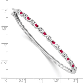 7" 14k White Gold Ruby and Diamond Bangle Bracelet