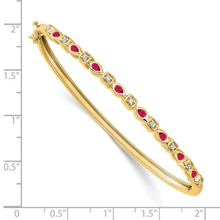 7" 14k Yellow Gold Ruby and Diamond Bangle Bracelet
