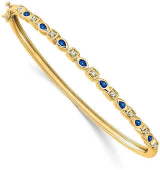 7" 14k Yellow Gold Sapphire and Diamond Bangle Bracelet
