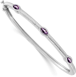 7" 10k White Gold Marquise Amethyst Bangle Bracelet